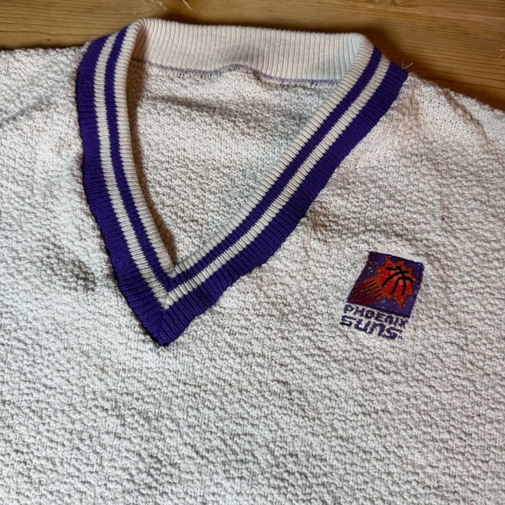 Vintage Phoenix Suns Popcorn Knit V-Neck Sweater Mens Purple NBA Basketball